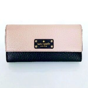 Kate Spade Bay Street Sandra Pebbled Leather Black Blush Porcelain Wallet Clutch